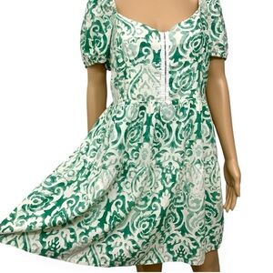 House of Harlow 1960 green white puff sleeve mini dress linen blend xs